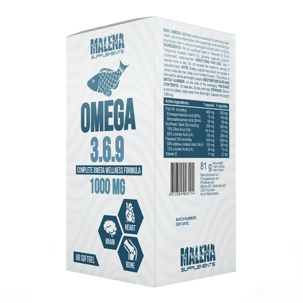 Кутија од Malena Omega 369 со 60 капсули омега 3-6-9