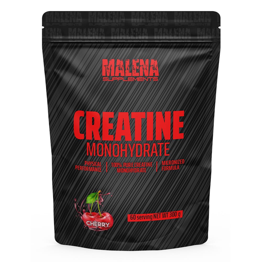 Пакување од Malena 100% Pure Creatine Monohydrate со вкус на цреша