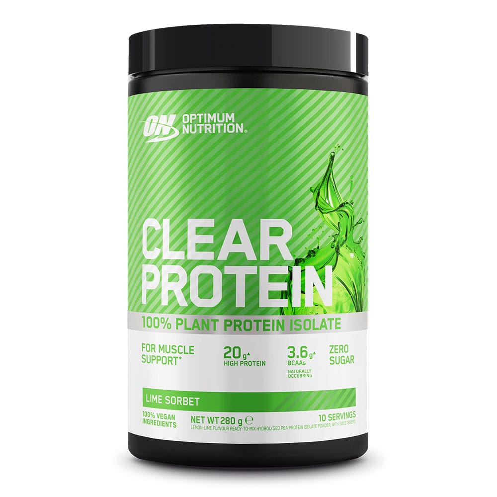 Кутија од Optimum Nutrition Clear Plant Protein Isolate со вкус на лимета сорбе