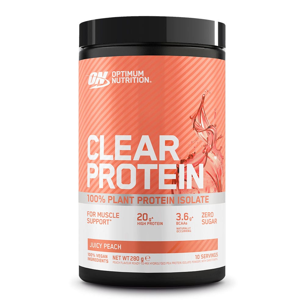 Кутија од Optimum Nutrition Clear Plant Protein Isolate со вкус на праска