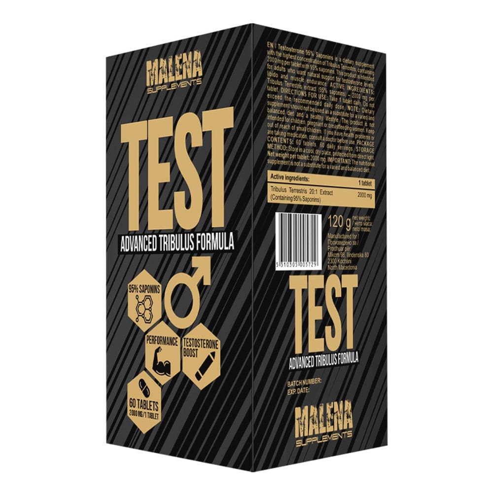 Пакување од Malena Test Advanced Tribulus формула со 95% сапонини од 60 таблети