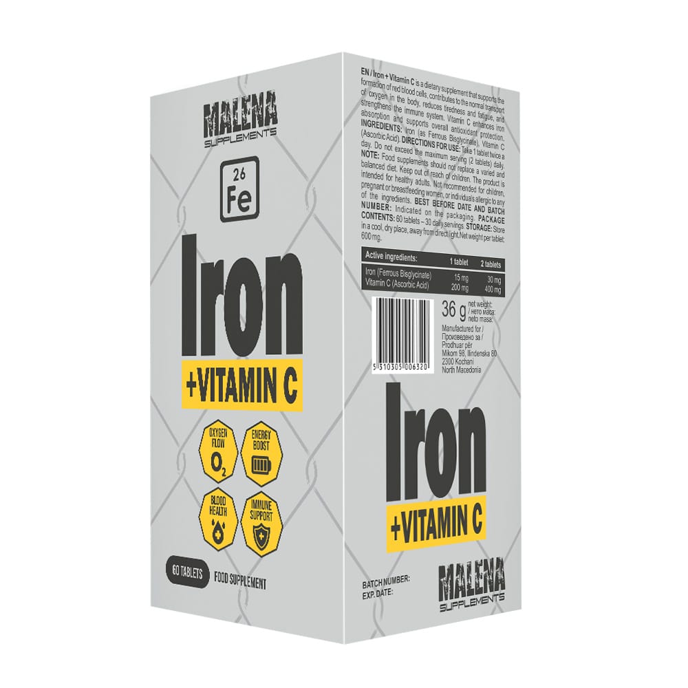Пакување од Malena Supplements Iron and Vitamin C
