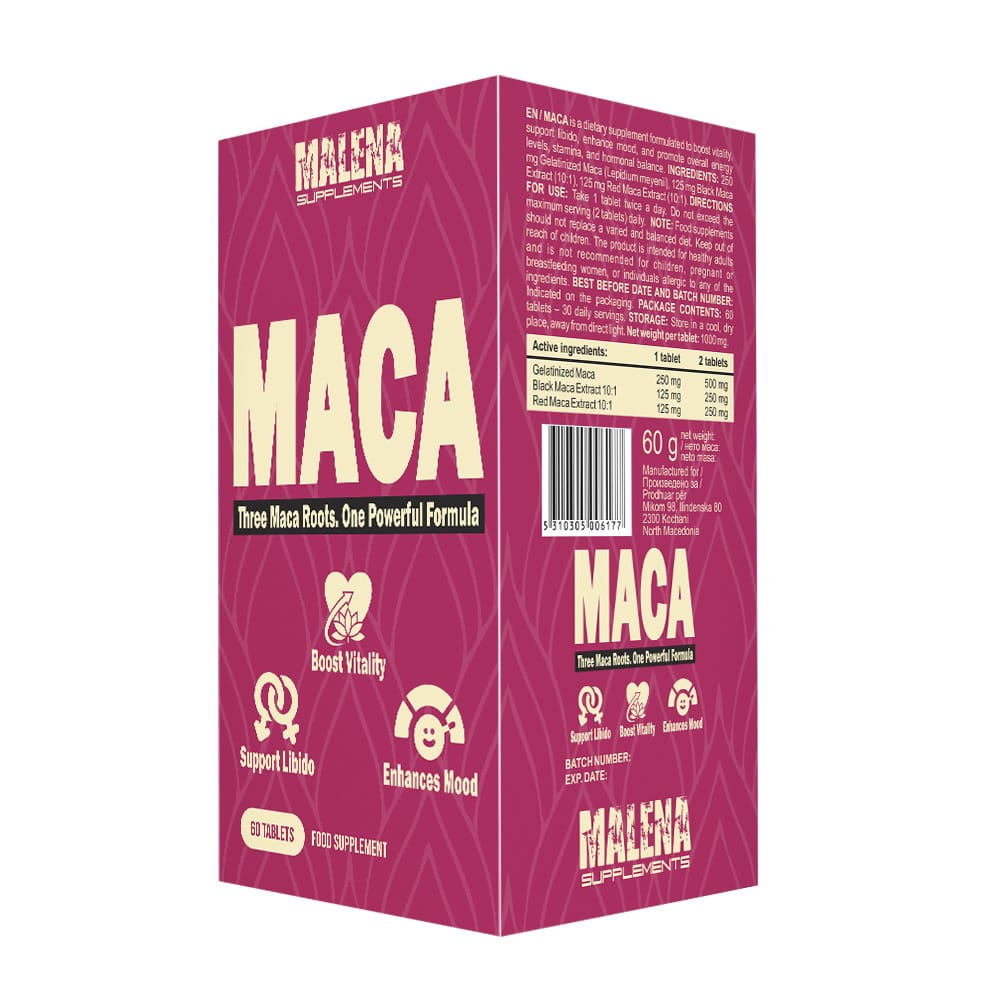 Пакување од Malena Supplements Maca 60 tablets