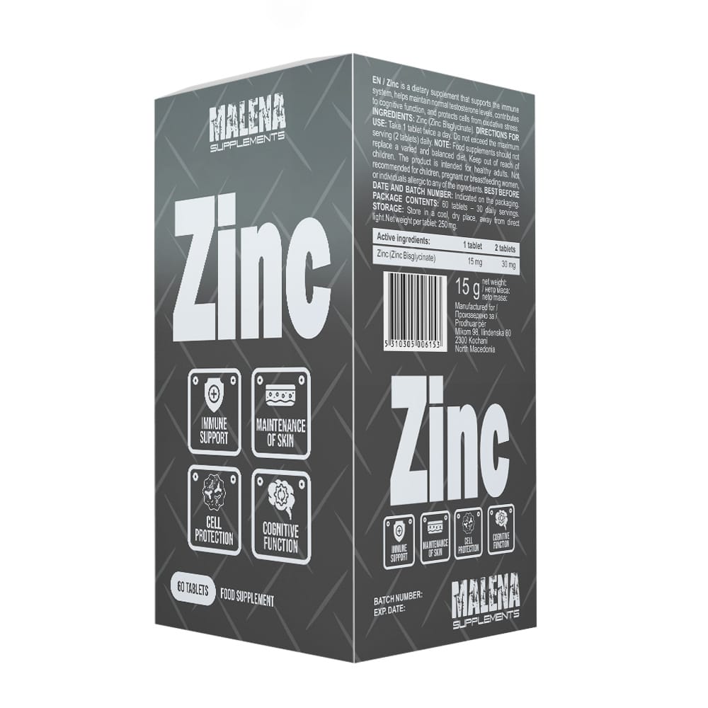 Пакување од Malena Supplements Zinc 60 tablets