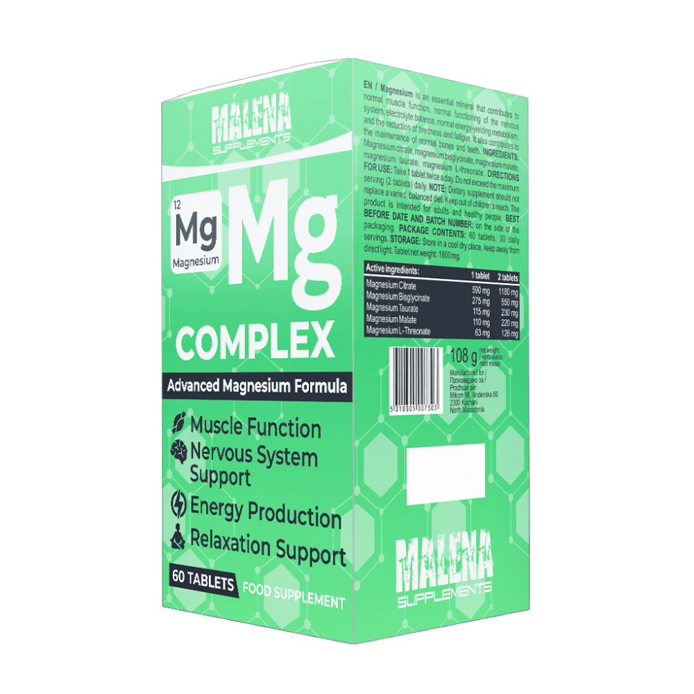 Пакување од Malena Supplements Magnesium Mg Complex 60 tablets